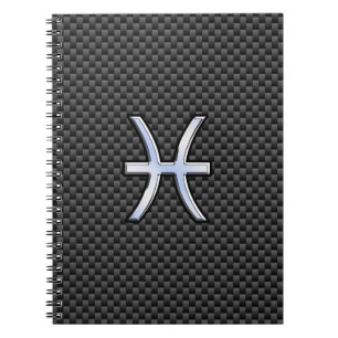 Pisces Zodiac Symbol on Carbon Fibre Print Notebook