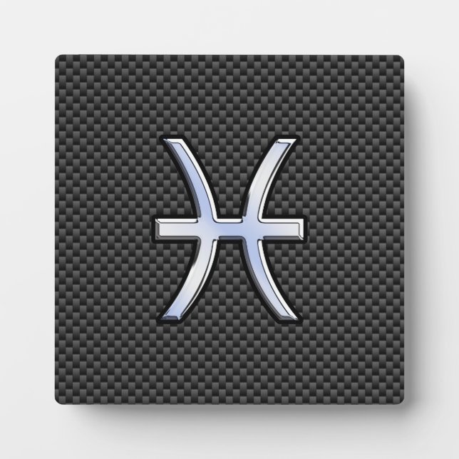 Pisces Zodiac Symbol on Carbon Fibre Print Plaque (Front)