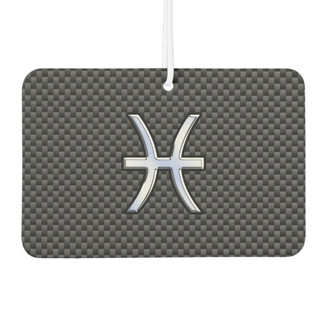 Pisces Zodiac Symbol on Carbon Fibre Style Air Freshener (Front)