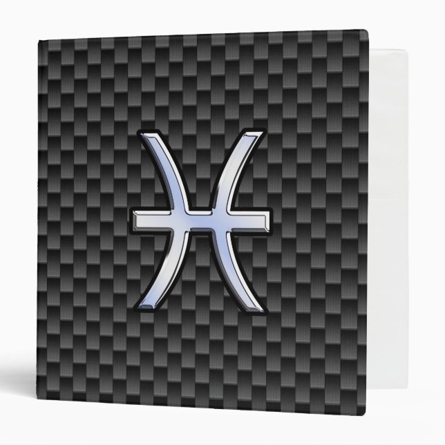 Pisces Zodiac Symbol on Carbon Fibre Style Binder (Front/Inside)