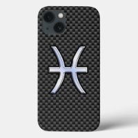 Pisces Zodiac Symbol on Carbon Fibre Style