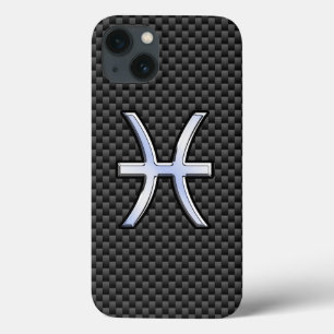 Pisces Zodiac Symbol on Carbon Fibre Style iPhone 13 Case