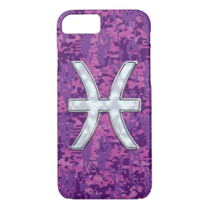 Pisces Zodiac Symbol on Fuchsia Digital Camo Case-Mate iPhone Case