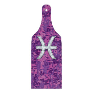 Pisces Zodiac Symbol on Fuchsia Digital Camo Cutting Board
