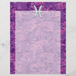 Pisces Zodiac Symbol on Fuchsia Pink Digital Camo