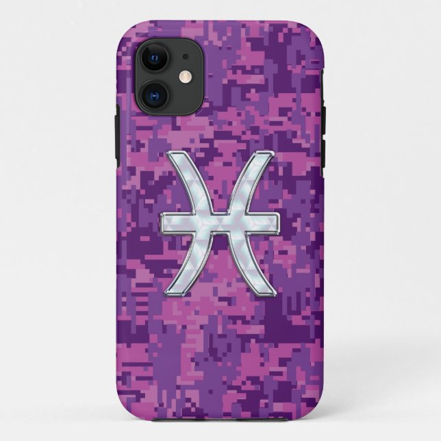 Pisces Zodiac Symbol on Pink Digital Camouflage Case-Mate iPhone Case (Back)