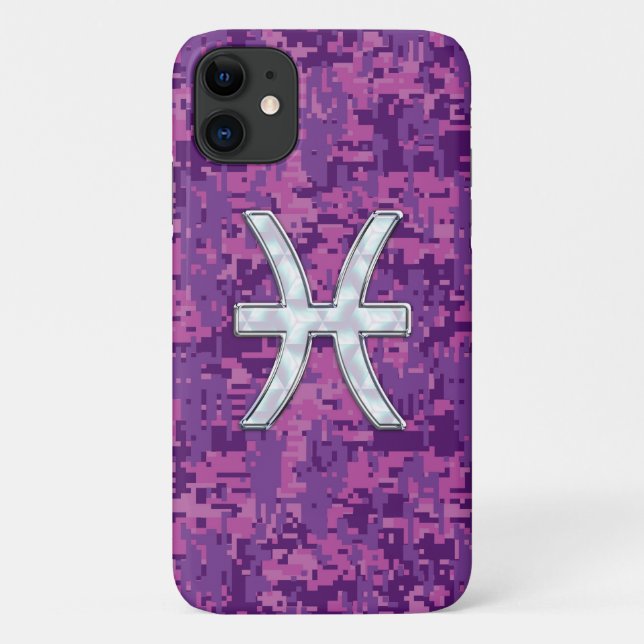 Pisces Zodiac Symbol on Pink Digital Camouflage Case-Mate iPhone Case (Back)