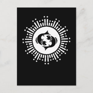 Pisces Zodiac Symbol with Celestial Starburst Holiday Postcard