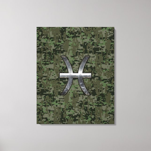 Pisces Zodiac Symbol Woodland Digital Camouflage Canvas Print (Front)