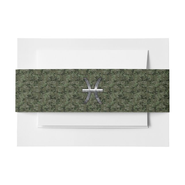 Pisces Zodiac Symbol Woodland Digital Camouflage Invitation Belly Band (Front Example)