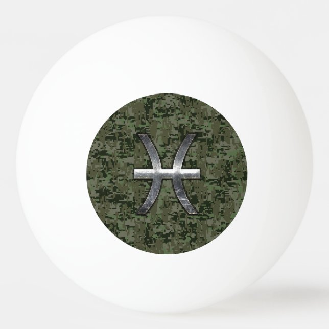 Pisces Zodiac Symbol Woodland Digital Camouflage Ping Pong Ball (Front)