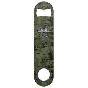 Pisces Zodiac Symbol Woodland Digital Camouflage Speed Bottle Opener