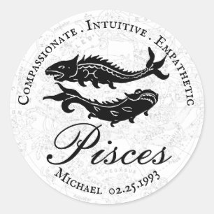 Pisces Zodiac Traits Astrology Black White Custom Classic Round Sticker