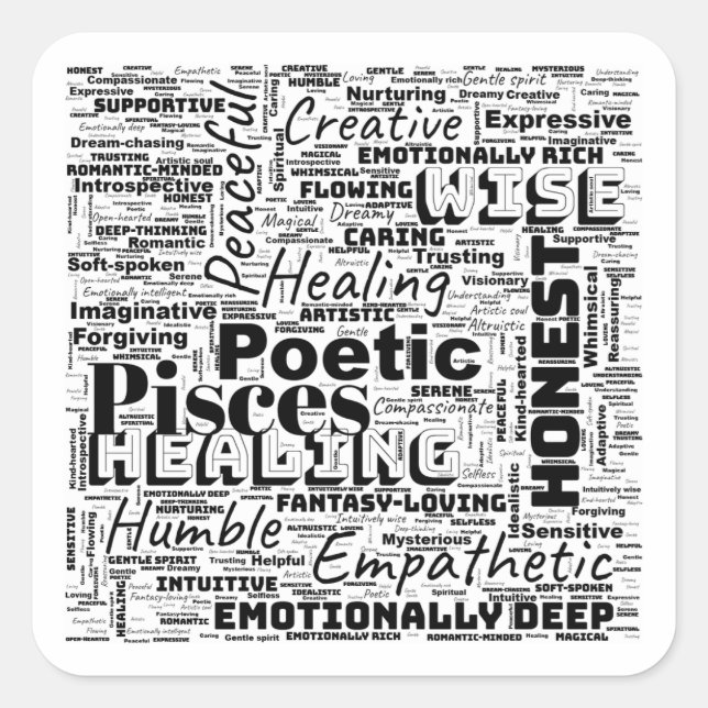 Pisces Zodiac Word Cloud Inspiration  Square Sticker (Front)