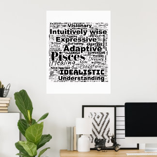 Pisces Zodiac Word Cloud – Inspirational Photo Art Poster