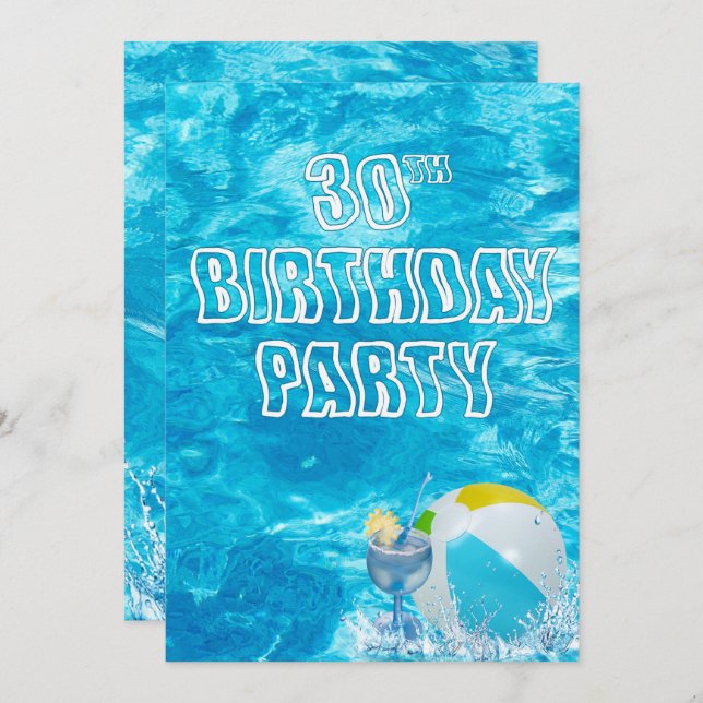 Piscine 30e anniversaire Invitation de fête (Devant / Derrière)
