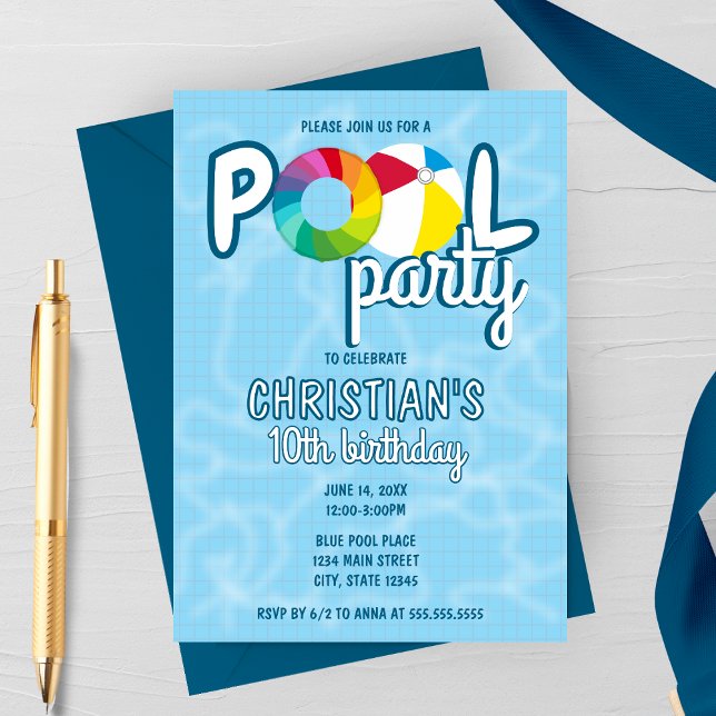 Piscine Carrelée Invitation Anniversaire (Créateur téléchargé)
