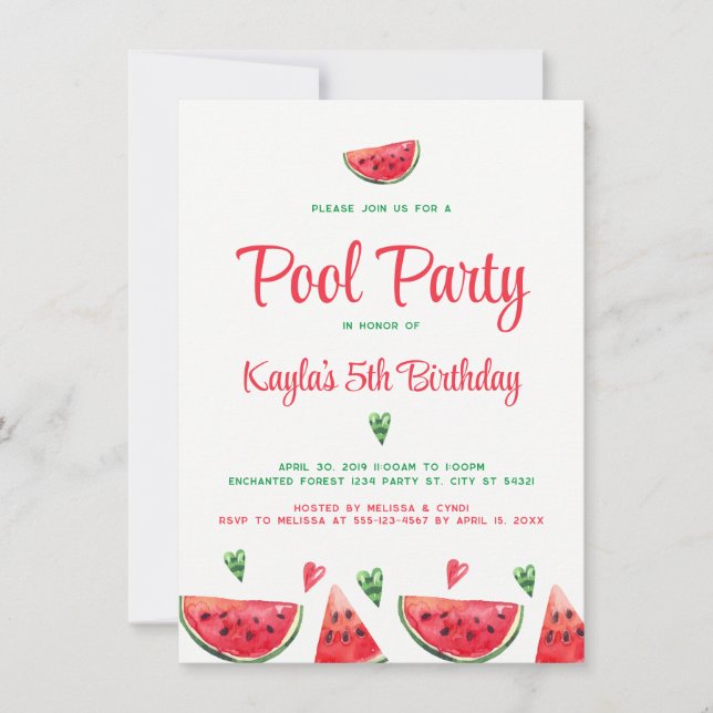 Piscine de pastèque Invitations d'anniversaire (Devant)