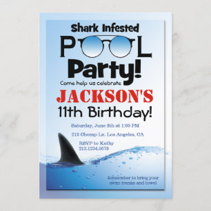 Piscine de requin natation anniversaire Invitation