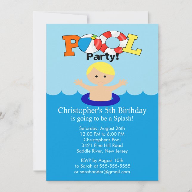 PISCINE D'Été Fête Anniversaire Invitation Garçon (Devant)