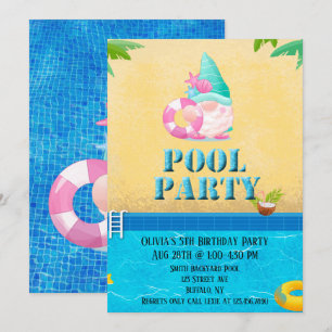 Piscine d'été Gnome Invitation de fête d'anniversa