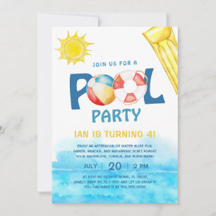 Piscine Fête Anniversaire Invitation Amusement Eté