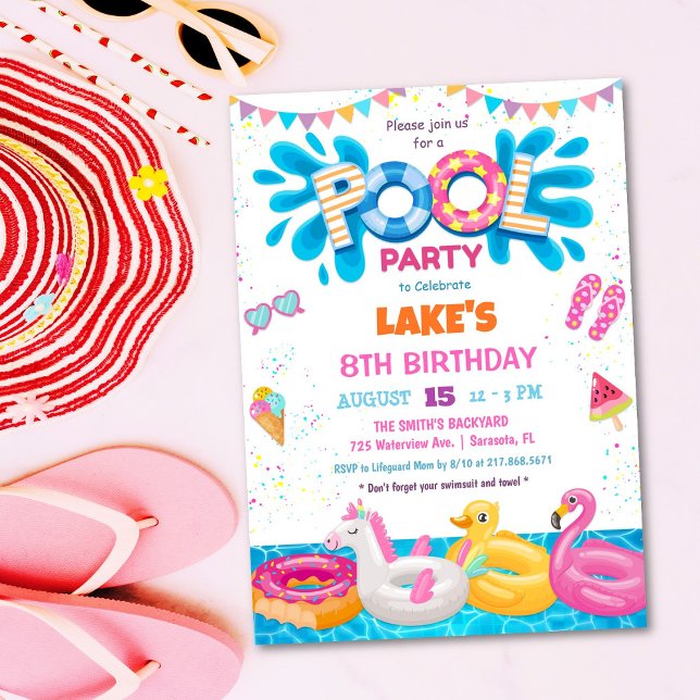 Piscine fête été Anniversaire Invitation (Créateur téléchargé)