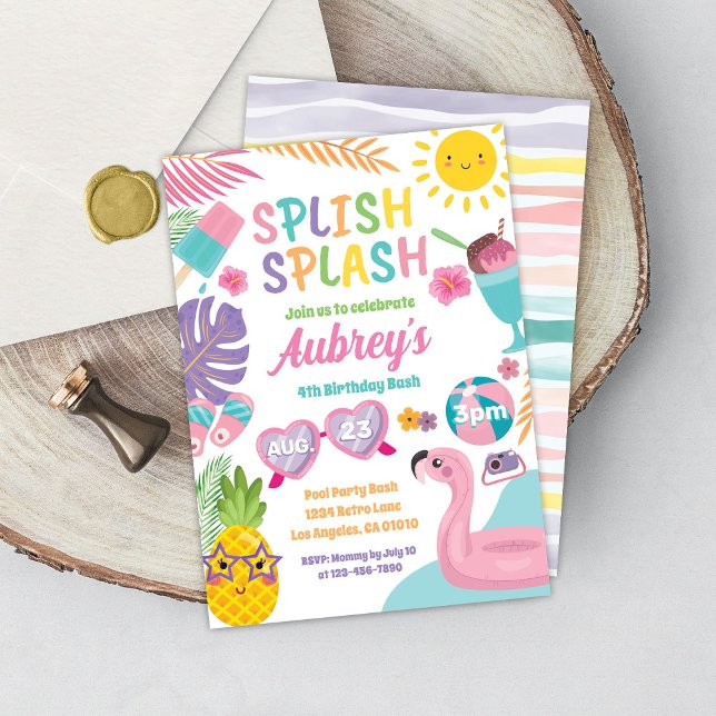 Piscine fêté été fille Anniversaire invitation (Créateur téléchargé)