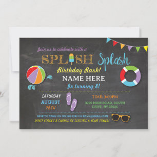 Piscine Fête Naissance Splish Splash Invitation