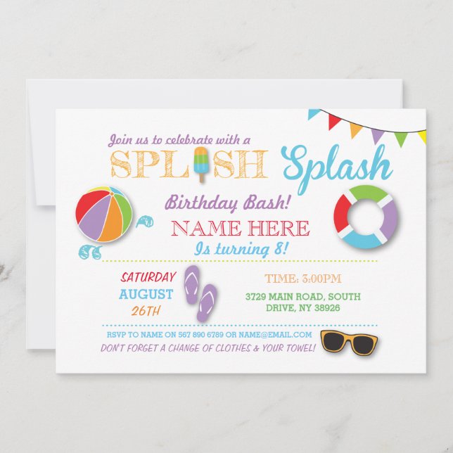 Piscine Fête Naissance Splish Splash Invitation (Devant)