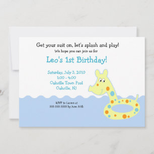 PISCINE Fête Tube 5x7 Invitations d'anniversaire