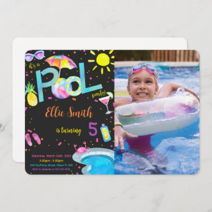 Piscine modifiable Anniversaire Photo Invitation
