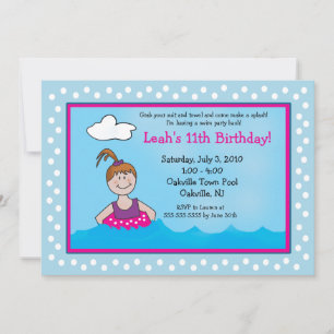 PISCINE Party Ponytail Girl 5x7 Invitations d'anni