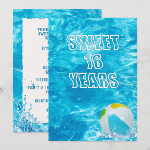 Piscine Sweet 16 Invitation de fête d'anniversaire