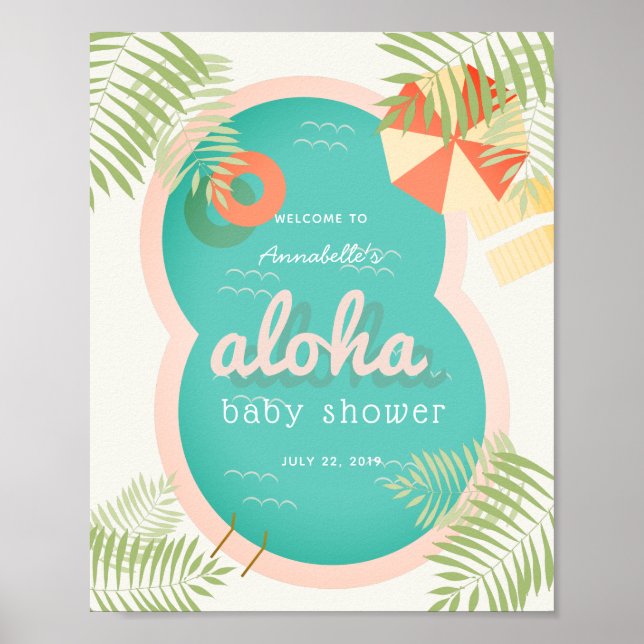 Piscine tropicale Aloha Baby shower Affiche de bie (Devant)