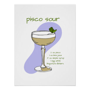 Pisco Sour Recipe Wall Art, Cocktail Art Poster