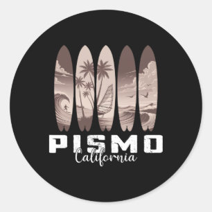 Pismo Beach California Surfboard Men Women Surfing Classic Round Sticker