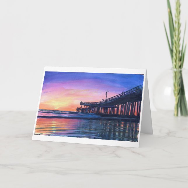 Pismo Pier Original Watercolor Blank Greeting Card (Front)