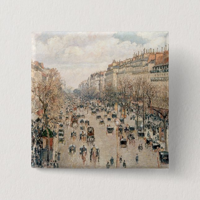 Pissarro - Boulevard Montmartre, Afternoon Sun 2 Inch Square Button (Front)