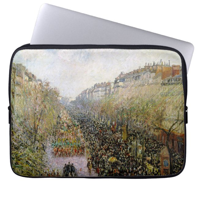 Pissarro - Boulevard Montmartre, Mardi Gras Laptop Sleeve (Front)