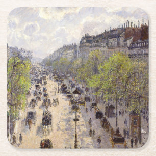 Pissarro - Boulevard Montmartre, Spring Square Paper Coaster