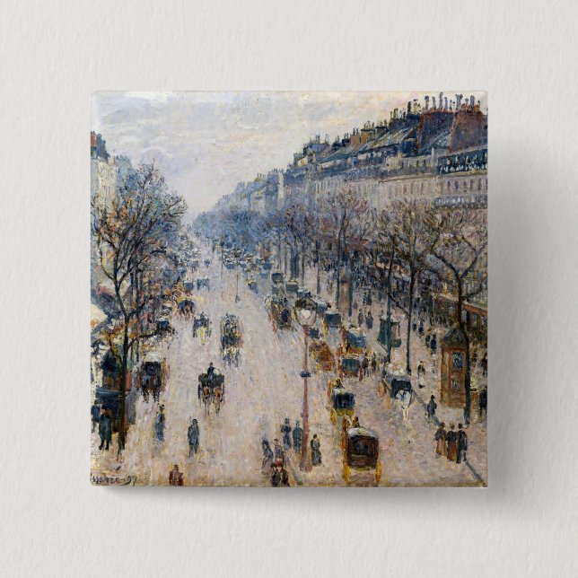 Pissarro - Boulevard Montmartre, Winter Morning 2 Inch Square Button (Front)