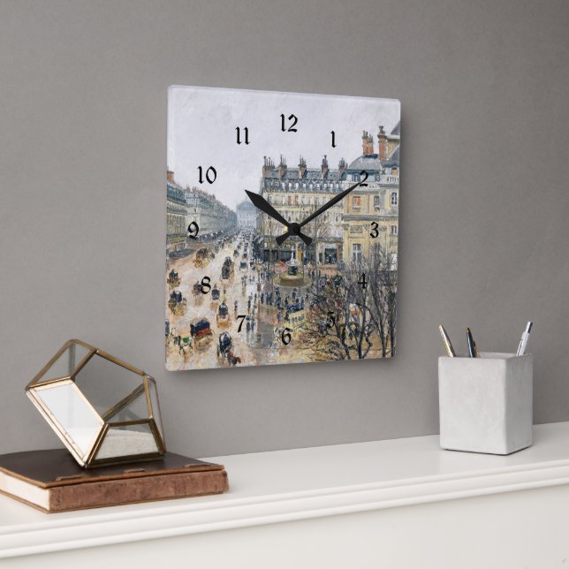 Pissarro - French Theatre Square, Paris,  Square Wall Clock (Office)