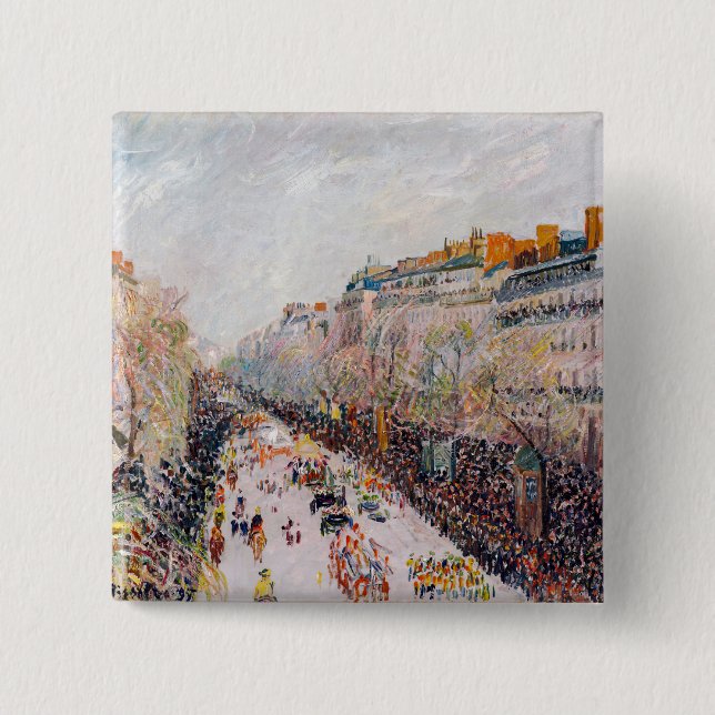 Pissarro - Montmartre, Mardi Gras on the Boulevard 2 Inch Square Button (Front)