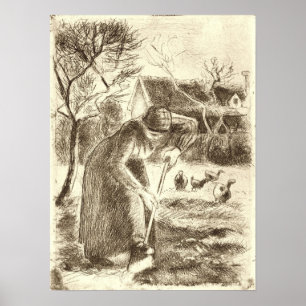 Pissarro - Peasant Labouring 1890 Poster