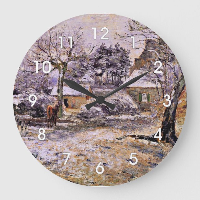 Pissarro - Snow at Montfoucault Large Clock (Front)