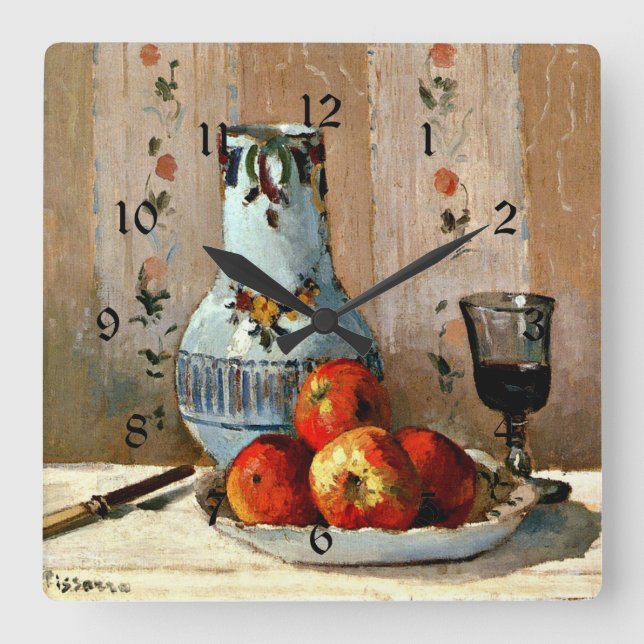 Pissarro - Still Life with Apples and Pitcher, Square Wall Clock (Front)