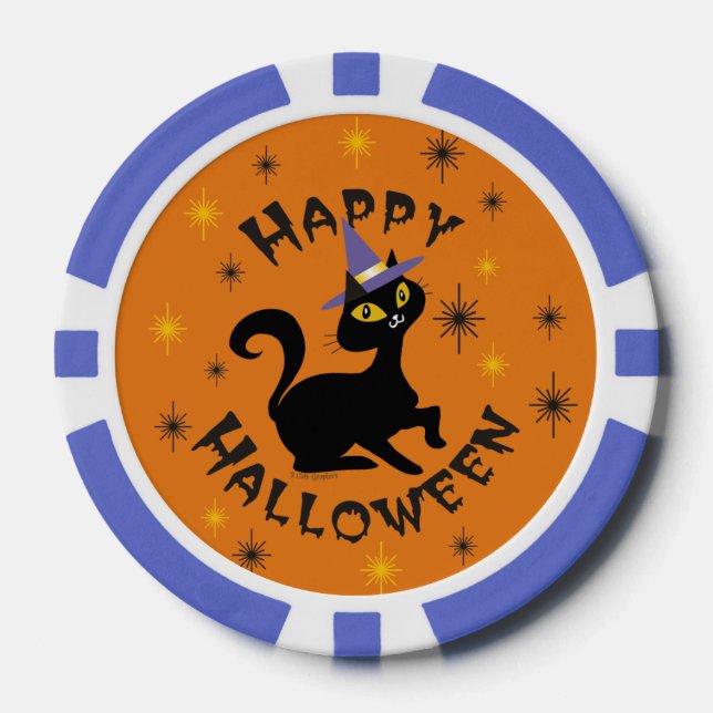 Pistache in Witch Hat - Happy Halloween in Orange Poker Chips (Front)