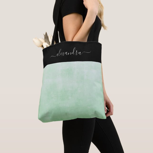 Pistachio Black rustic elegant personalized Tote Bag (Close Up)