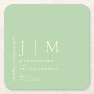 Pistachio & Cream Formal Simple Elegant Wedding Square Paper Coaster